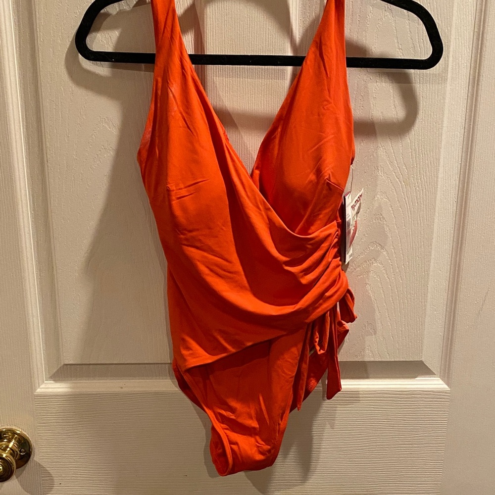 Vince Camuto Orange Draped One-Piece Swimsuit Size 10 NWT